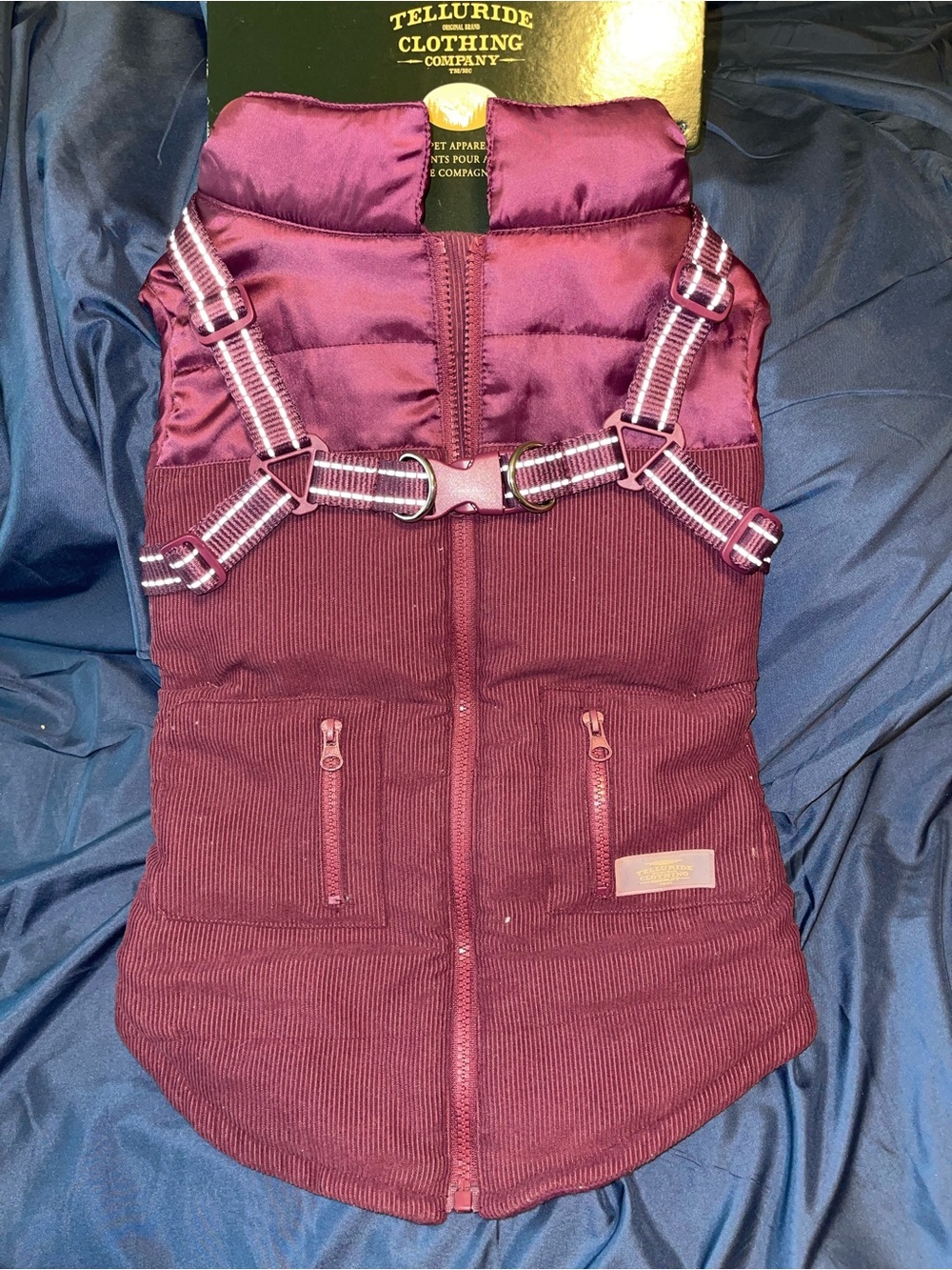 Telluride Clothing Company Burgundy Puffer Dog Vest with Harness
